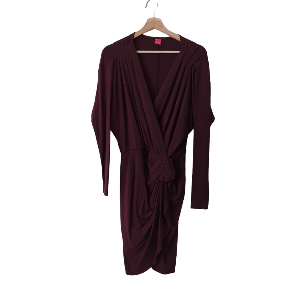 Three Dots Clothing Women's Dress Long Sleeve Wrap Knee Length Sz Small Burgundy
